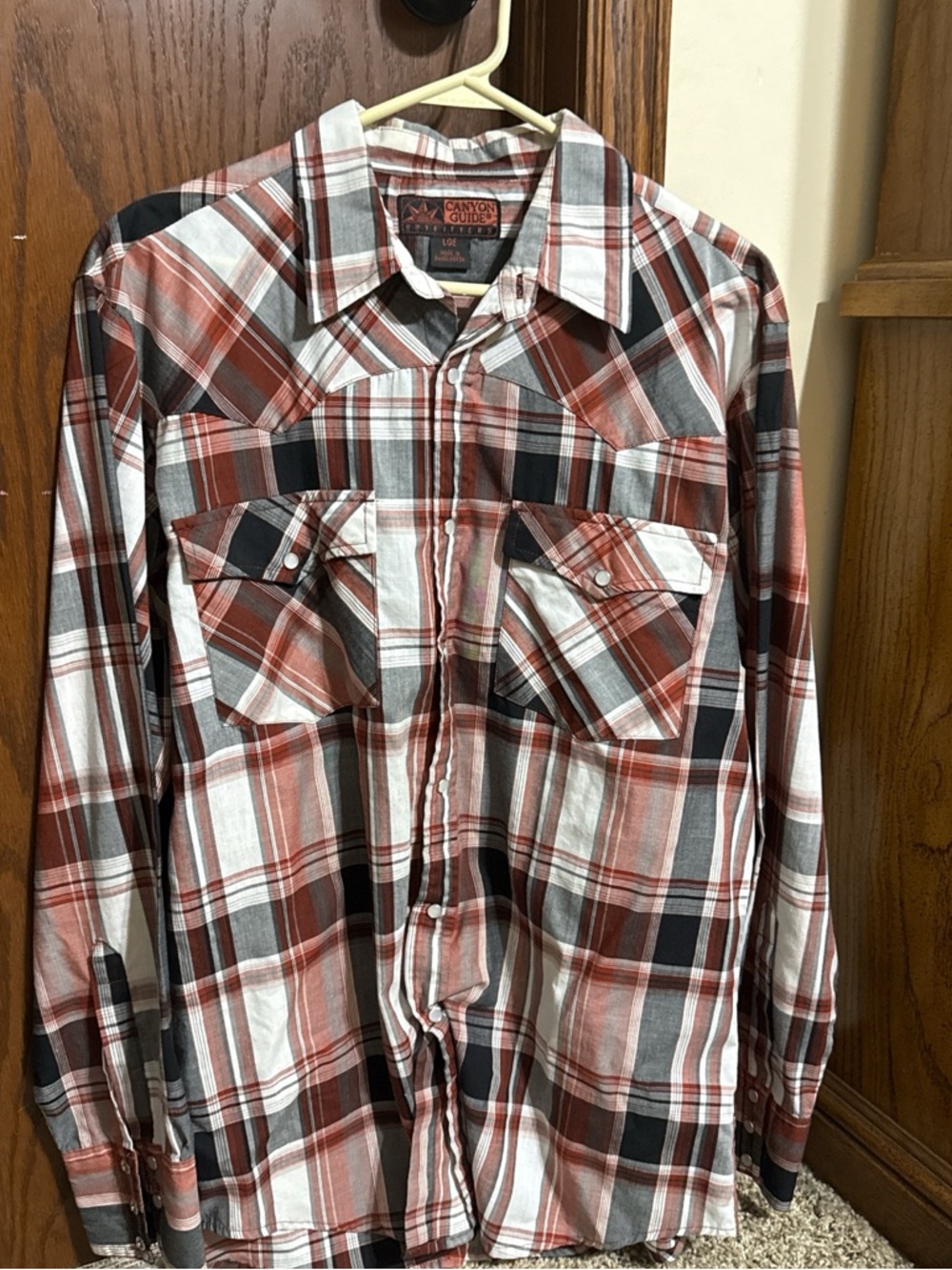 Canon Men's Red, Black & White Plaid Button-Down Shirt